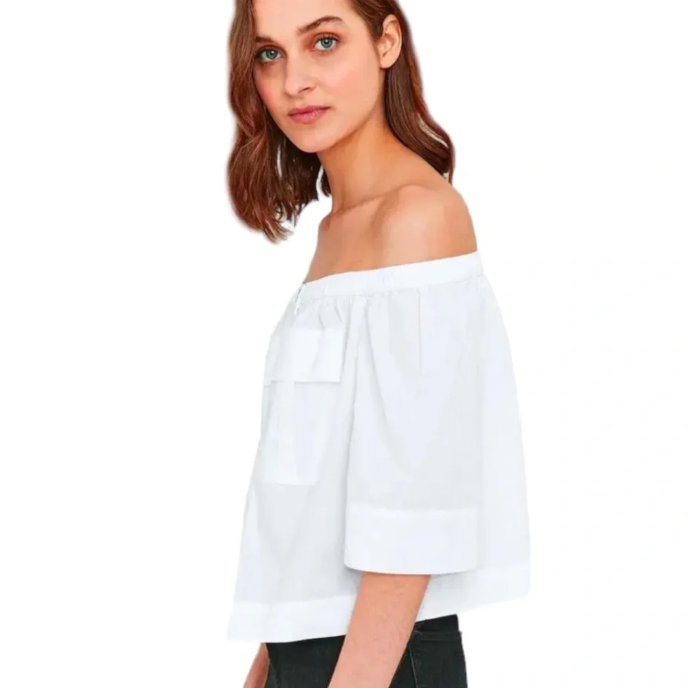 Free People Showing Shoulders Top Large 12 White 100% Cotton Breathable Cool NWT